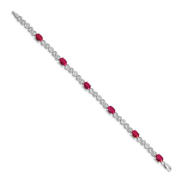 14K White Gold Infinity Bracelet with Diamonds & Rubies