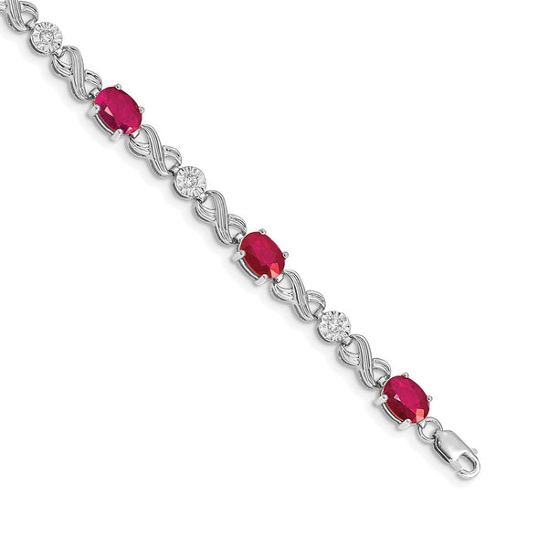 14K White Gold Infinity Bracelet with Diamonds & Rubies