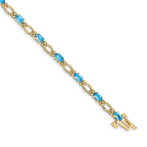 14K Gold Bracelet with Diamond & Blue Topaz Accents