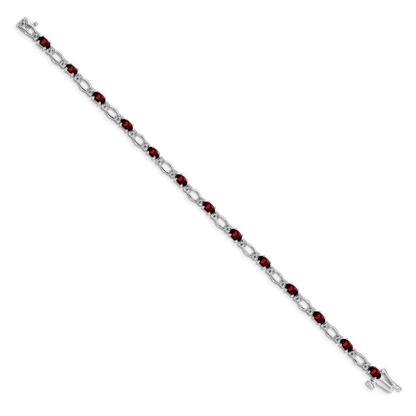 14K White Gold Bracelet with Diamonds & Garnets