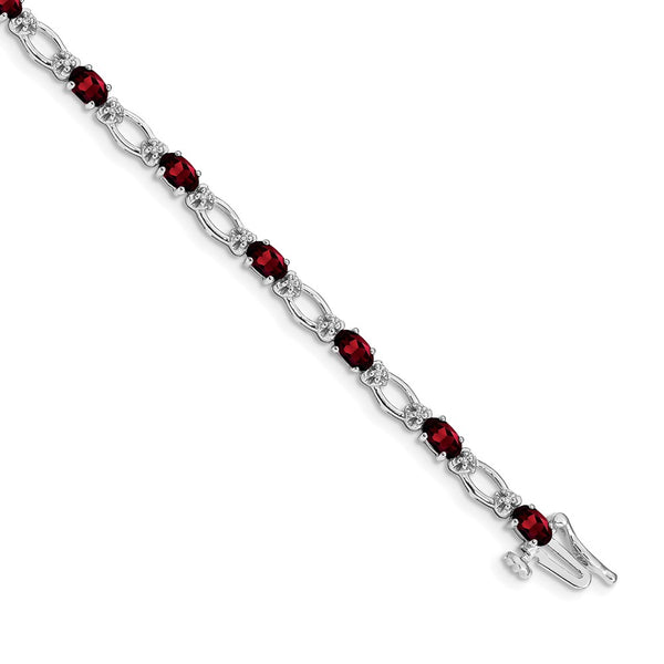 14K White Gold Bracelet with Diamonds & Garnets