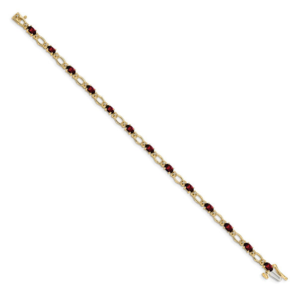 14K Gold Garnet & Diamond Bracelet, 7.5" Length