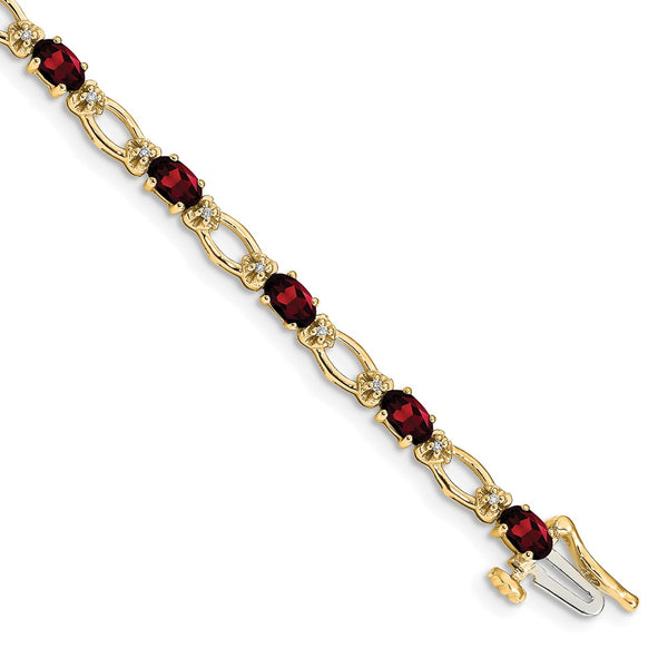 14K Gold Garnet & Diamond Bracelet, 7.5" Length