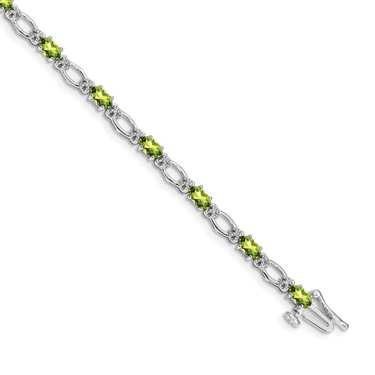 High-Quality 14K White Gold Bracelet with Diamonds & Peridot - Stylish Value!