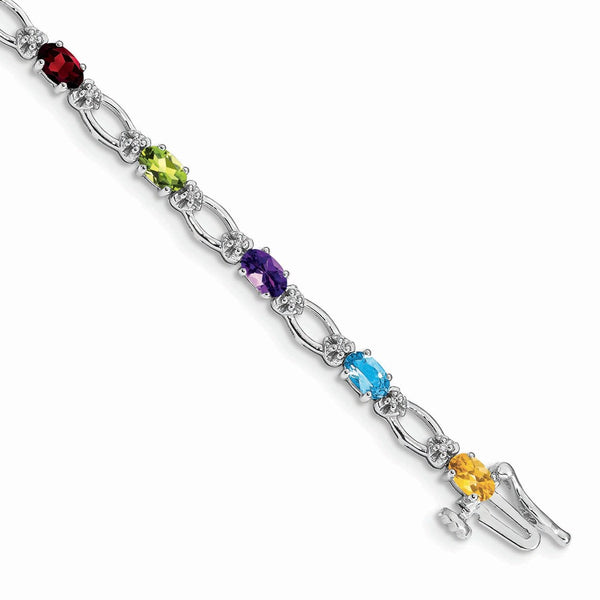 14K White Gold Rainbow Diamond Bracelet - 7.5"