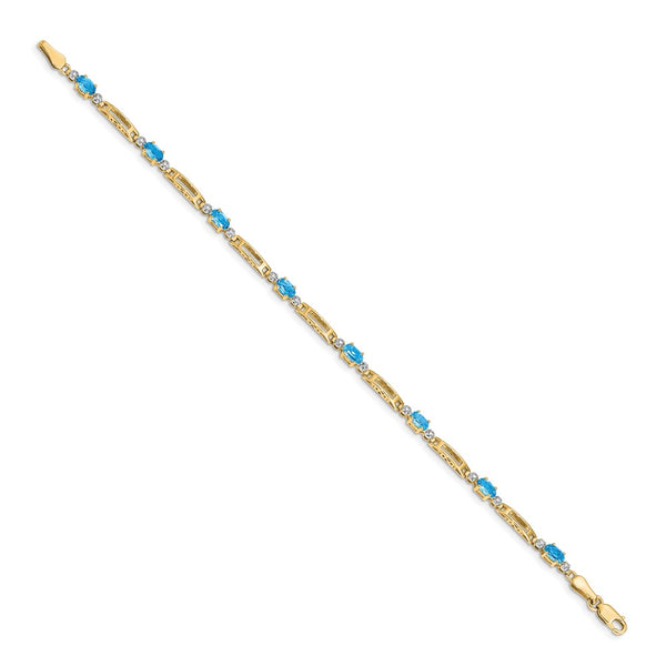 14K Gold Bracelet with Diamonds & Blue Topaz