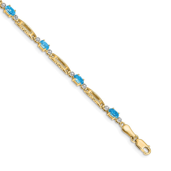 14K Gold Bracelet with Diamonds & Blue Topaz