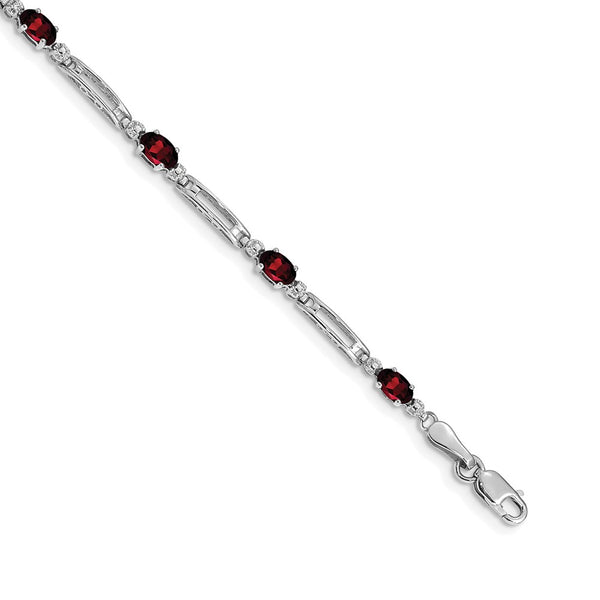 14K White Gold Bracelet with Garnet and Diamonds