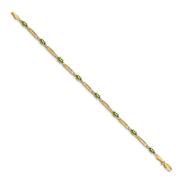 14K Gold Bracelet with Diamond & Peridot Accents, 6.5" Long