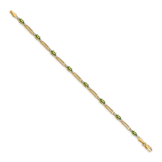 Shop Stylish 14K Gold Bracelet with Diamond & Peridot Accents, 6.5" Long
