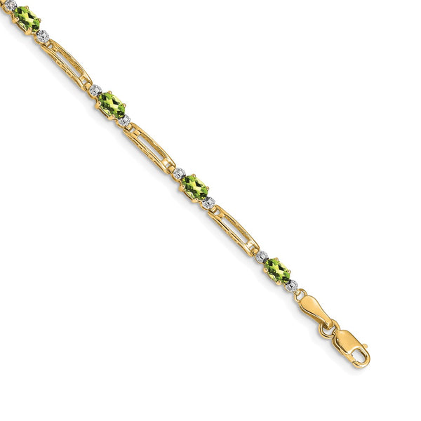 14K Gold Bracelet with Diamond & Peridot Accents, 6.5" Long
