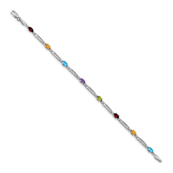 14K White Gold Rainbow Bracelet with Fancy Diamonds & Gems