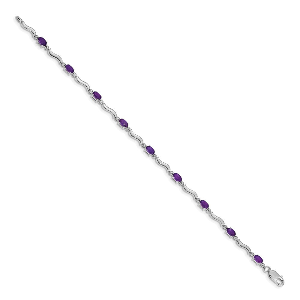Shop Stylish 14K White Gold Bracelet with Amethyst & Diamonds, 7.5" Length