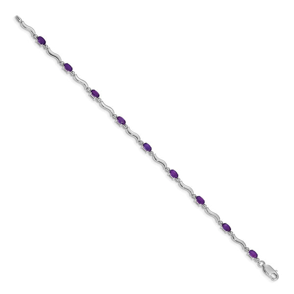 14K White Gold Bracelet with Amethyst & Diamonds, 7.5" Length