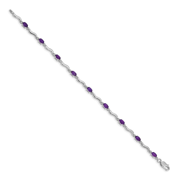 Shop Stylish 14K White Gold Bracelet with Amethyst & Diamonds, 7.5" Length-2