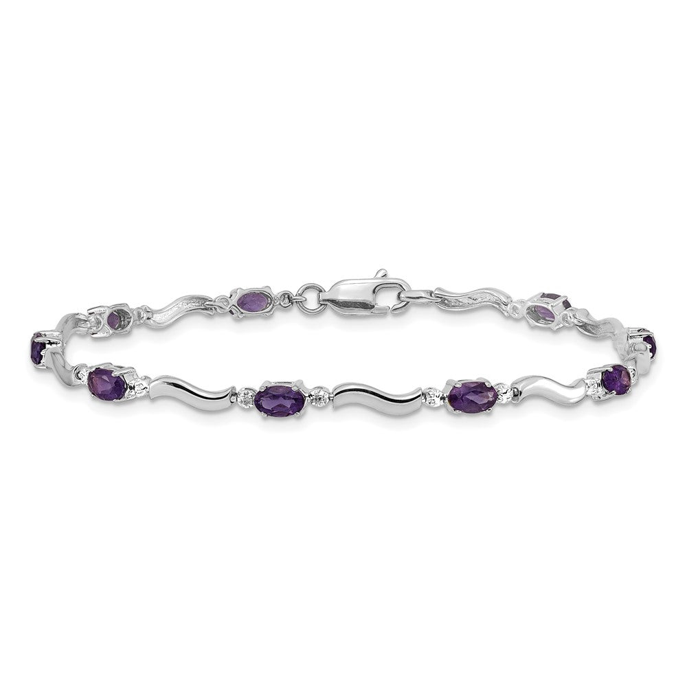 Shop Stylish 14K White Gold Bracelet with Amethyst & Diamonds, 7.5" Length