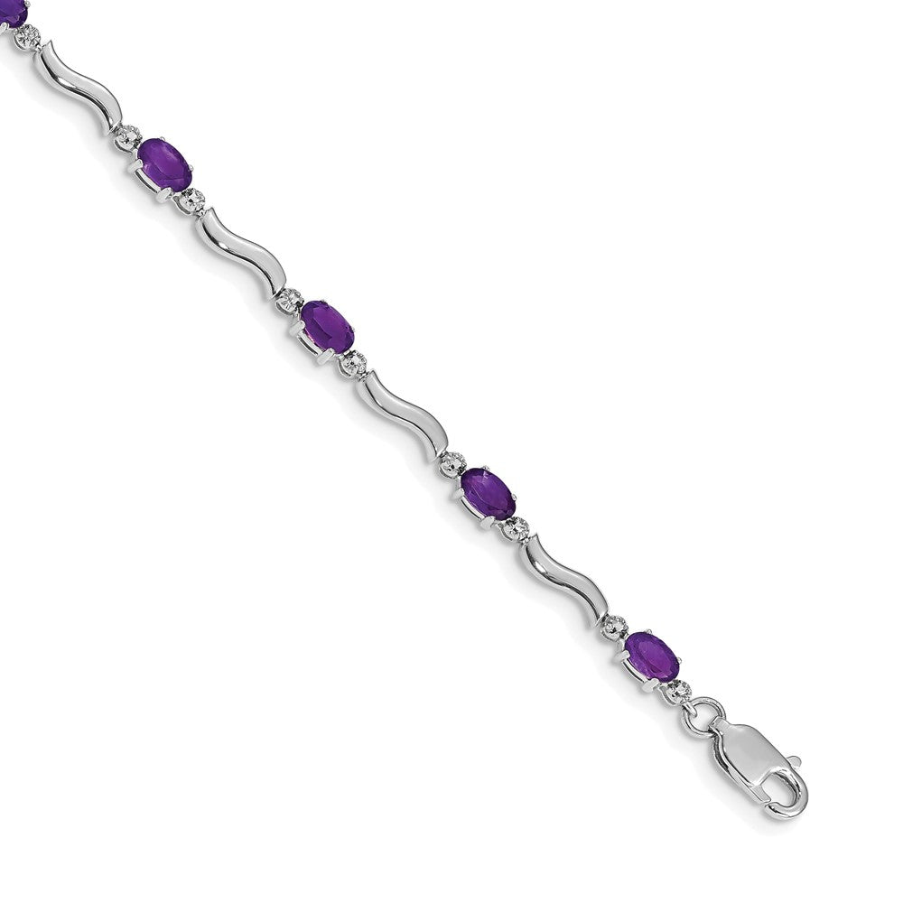Shop Stylish 14K White Gold Bracelet with Amethyst & Diamonds, 7.5" Length