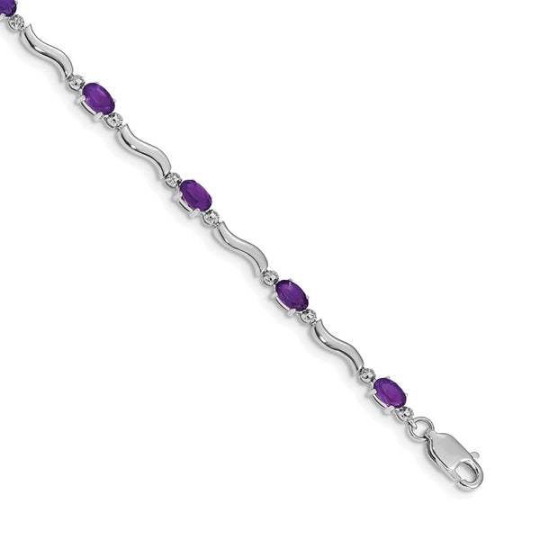 14K White Gold Bracelet with Amethyst & Diamonds, 7.5" Length