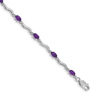 Shop Stylish 14K White Gold Bracelet with Amethyst & Diamonds, 7.5" Length