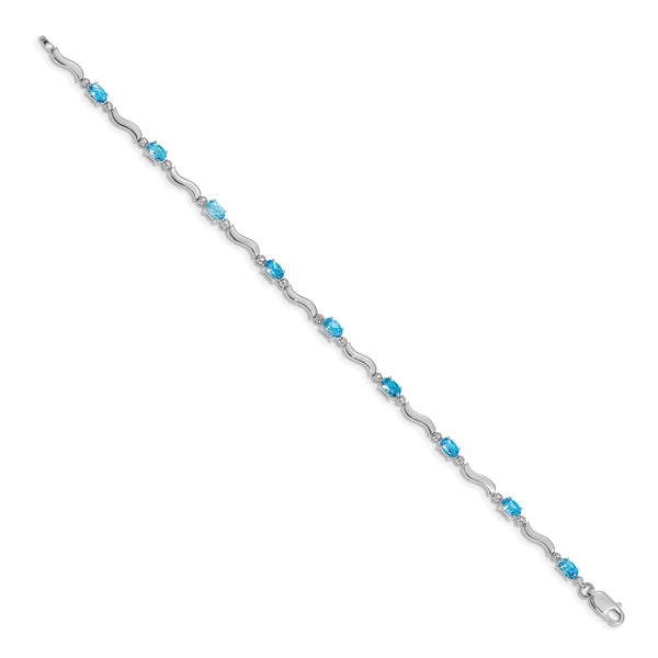 14K White Gold Elegant Diamond & Blue Topaz Bracelet