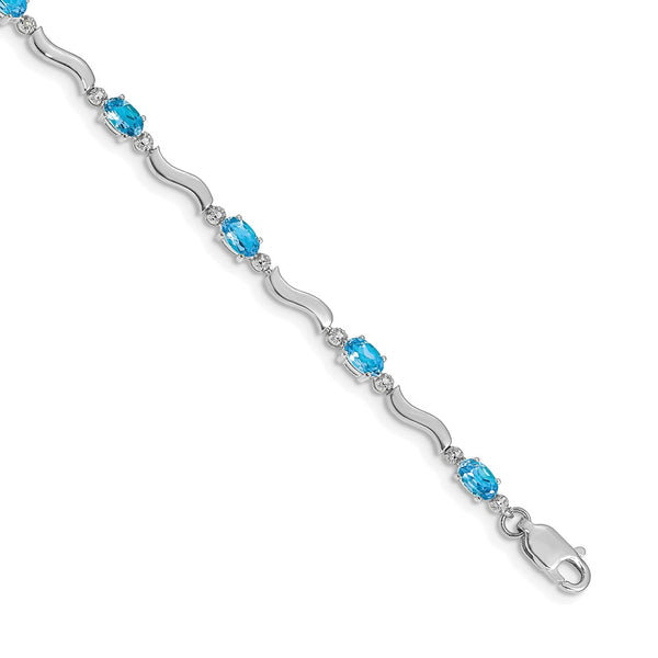 14K White Gold Elegant Diamond & Blue Topaz Bracelet