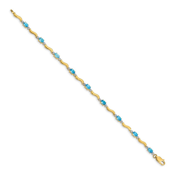 14K Gold Diamond & Blue Topaz Bracelet