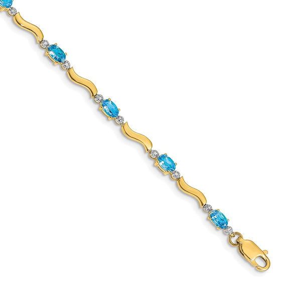 14K Gold Diamond & Blue Topaz Bracelet