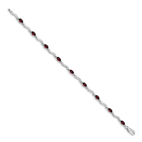 14K White Gold Diamond & Garnet Bracelet