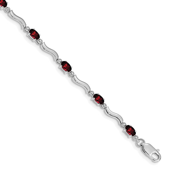 14K White Gold Diamond & Garnet Bracelet