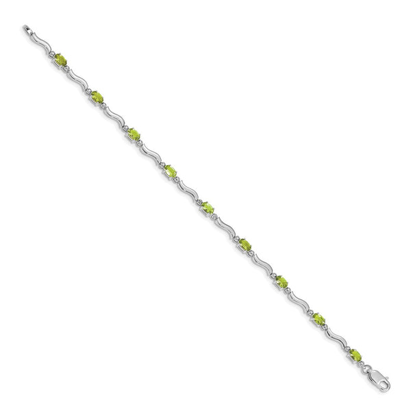 14K White Gold Diamond & Peridot Bracelet