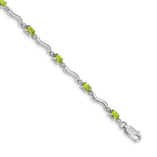 14K White Gold Diamond & Peridot Bracelet