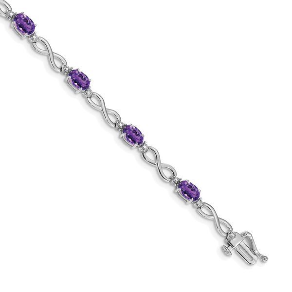 14K White Gold Infinity Bracelet with Amethyst & Diamond Accents