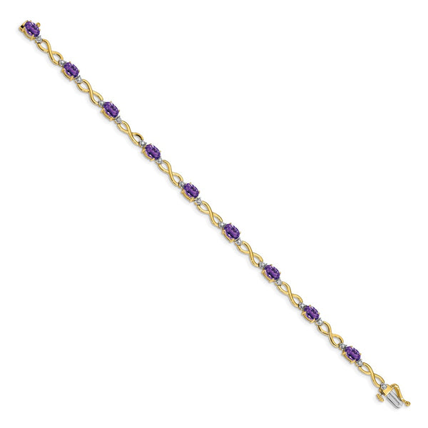 14K Gold Amethyst & Diamond Infinity Bracelet - 7.5"