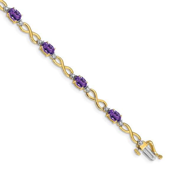14K Gold Amethyst & Diamond Infinity Bracelet - 7.5"
