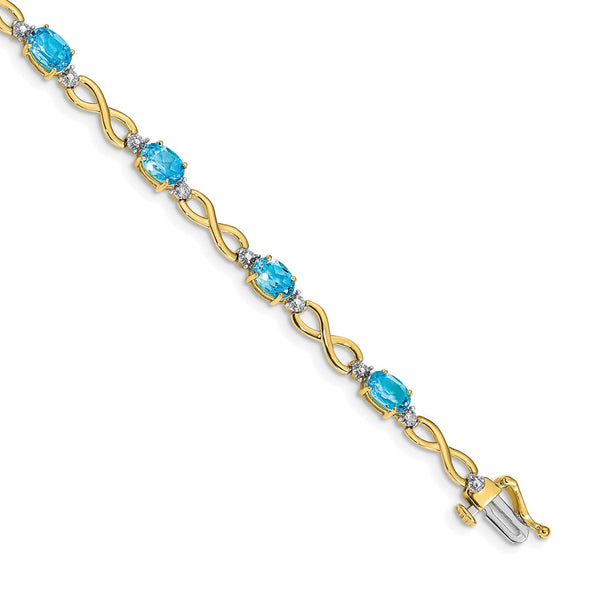 14K Gold Blue Topaz & Diamond Infinity Bracelet