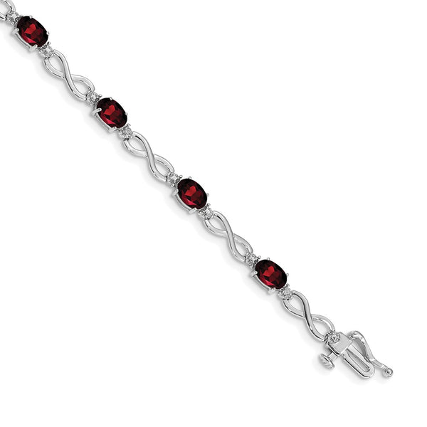 14K White Gold Infinity Bracelet with Garnet & Diamond Accents