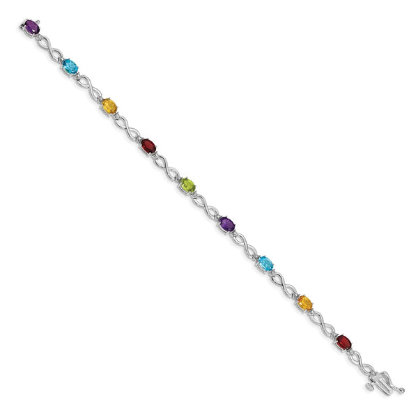 14K White Gold Infinity Bracelet with Rainbow Gemstones & Diamonds