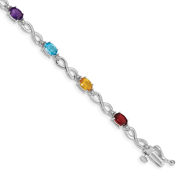 14K White Gold Infinity Bracelet with Rainbow Gemstones & Diamonds