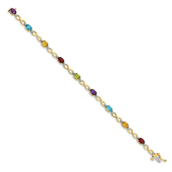 14K Gold Rainbow Gemstone & Diamond Infinity Bracelet