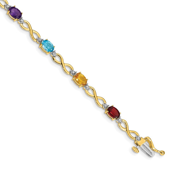 14K Gold Rainbow Gemstone & Diamond Infinity Bracelet