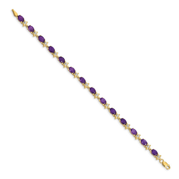 14K Gold Floral Design Bracelet with Diamonds & Amethyst