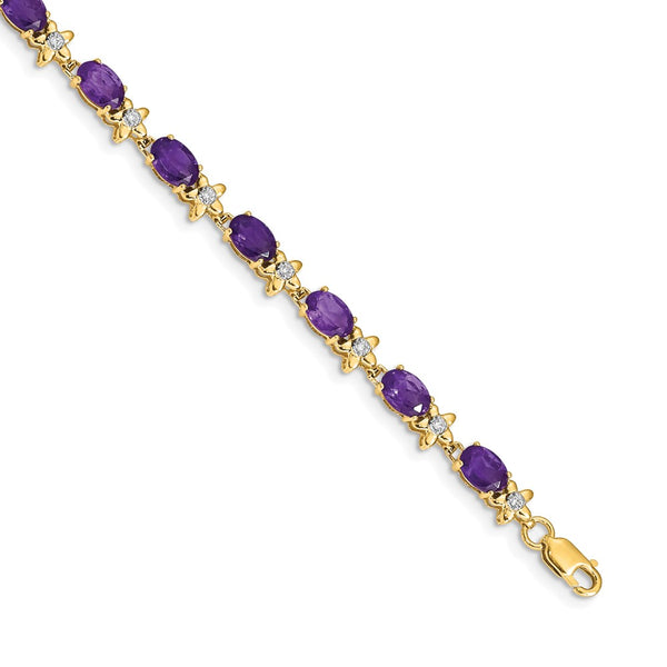 14K Gold Floral Design Bracelet with Diamonds & Amethyst