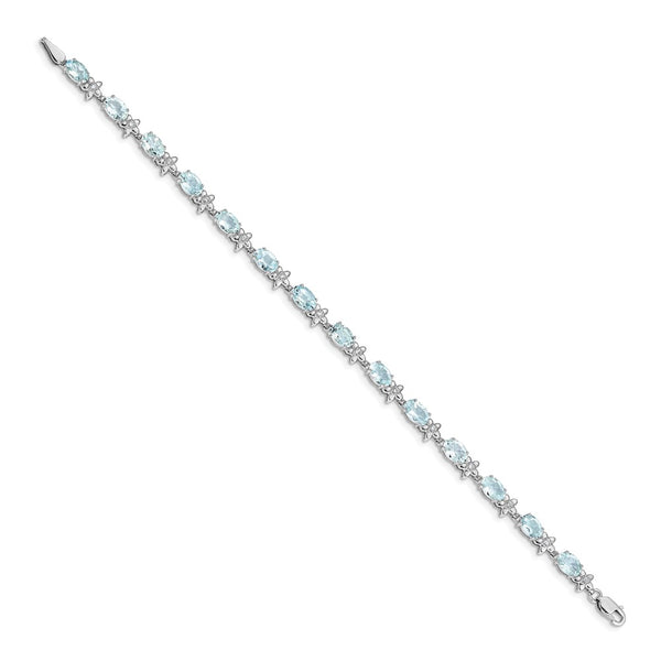 14K White Gold Aquamarine & Diamond Floral Bracelet