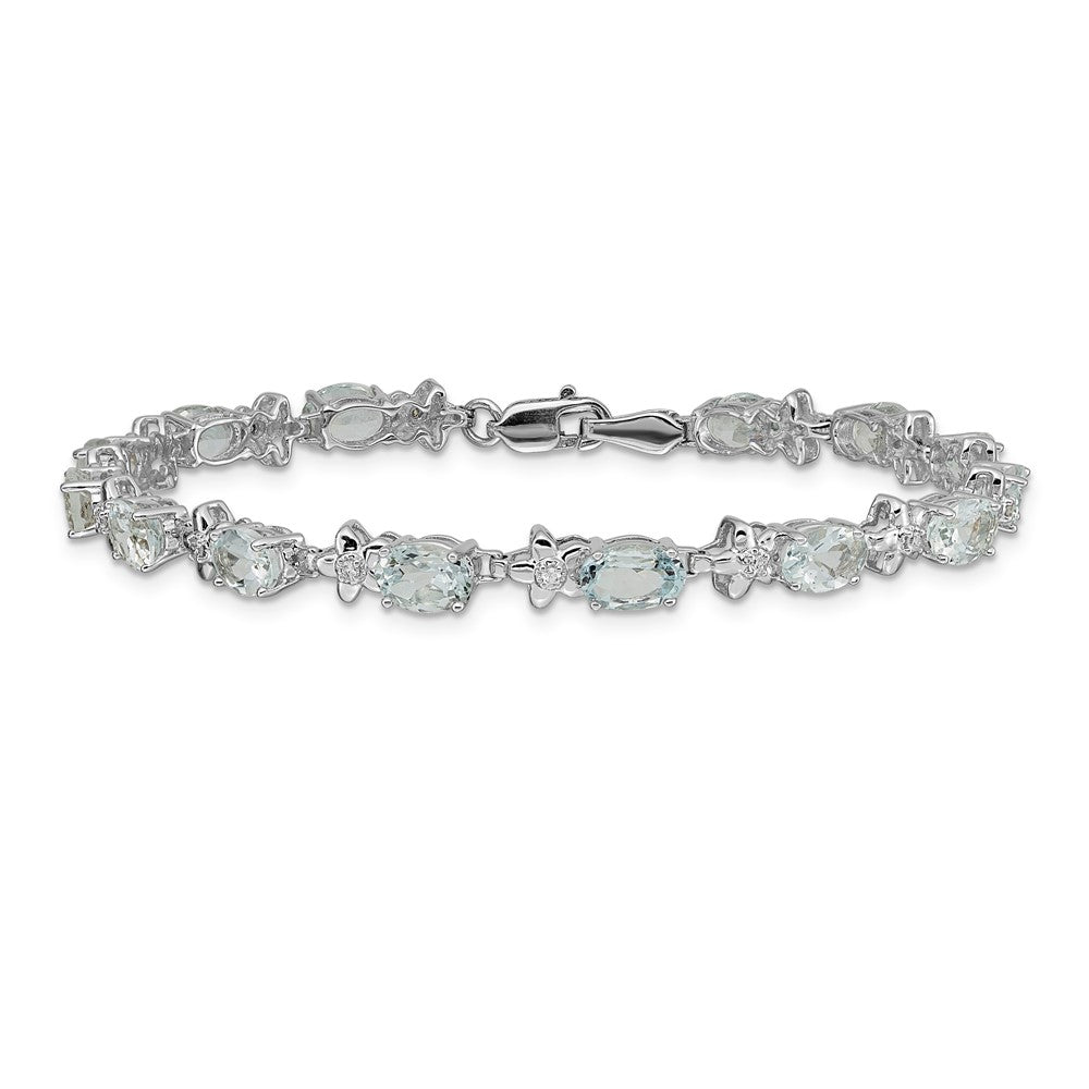 Shop Exclusive 14K White Gold Aquamarine & Diamond Floral Bracelet - Stylish Value