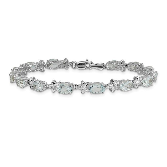 Shop Exclusive 14K White Gold Aquamarine & Diamond Floral Bracelet - Stylish Value-3