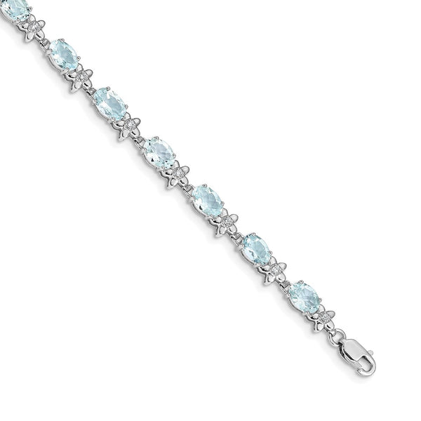 14K White Gold Aquamarine & Diamond Floral Bracelet
