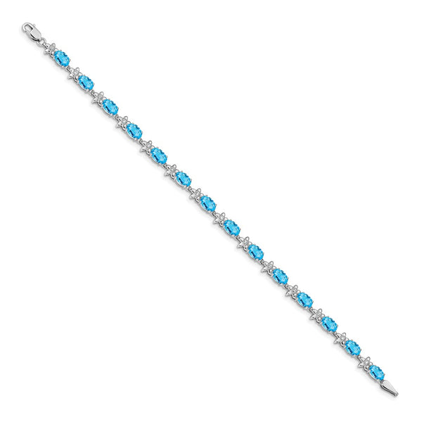 14K White Gold Floral Design Bracelet with Diamonds & Blue Topaz