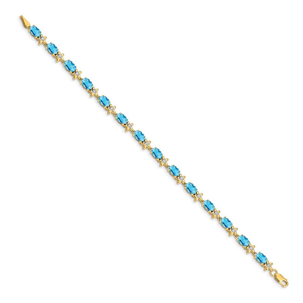 14K Gold Floral Bracelet with Diamonds & Blue Topaz
