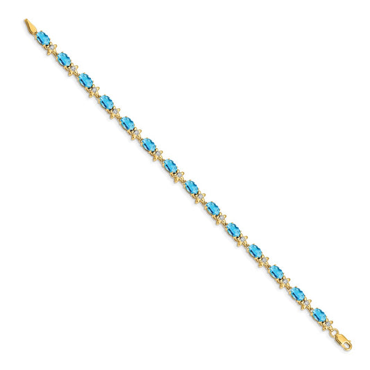 Shop Designer 14K Gold Floral Bracelet with Diamonds & Blue Topaz - Stylish Value!