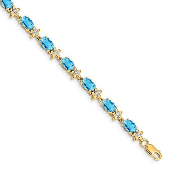 14K Gold Floral Bracelet with Diamonds & Blue Topaz